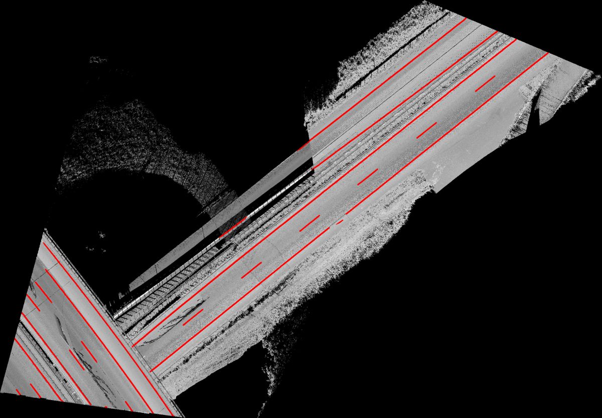 Segment 16 intensity tile with Step 5 line mask in red