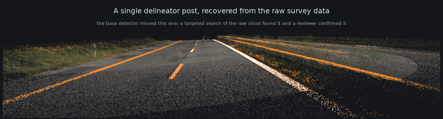 Road scene with recovered post