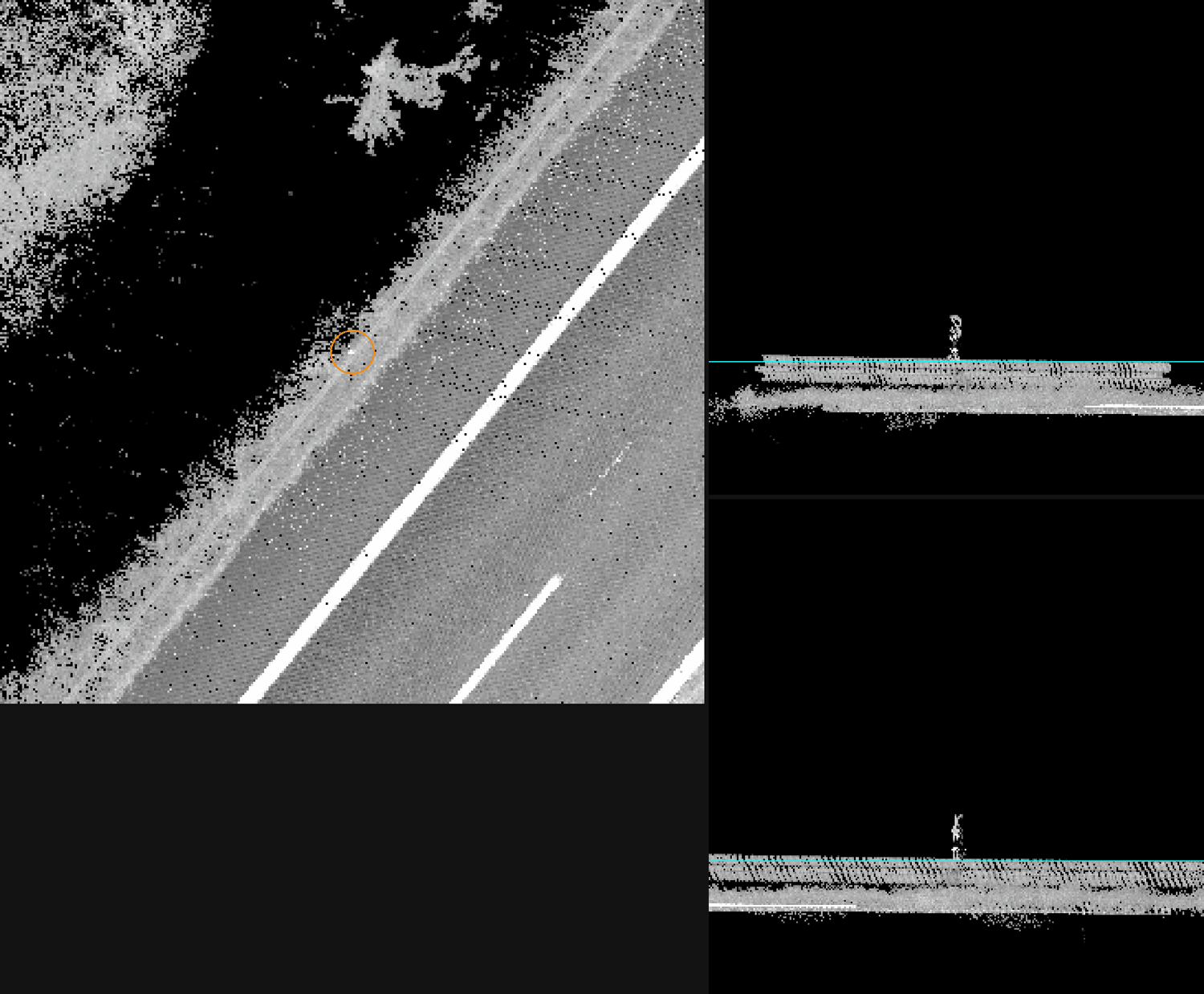 A1 marker post standing on the guardrail crest, top-down and side views